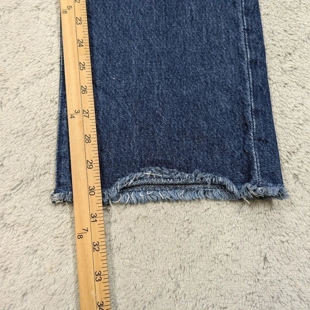 WeWoreWhat Jeans Women's 24 Blue Dark Straight Leg High Rise Relaxed Raw Hem